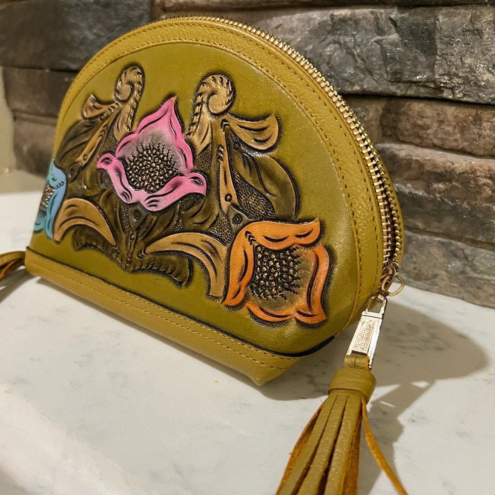 Floral Embossed Leather Pouch - Picture 2 of 11
